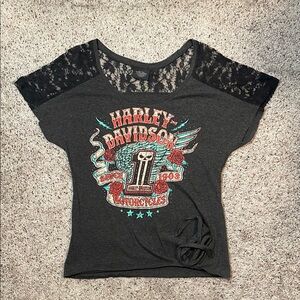 Harley Davidson Woman’s Gray Bling Motorcycle Lace‎ T Shirt Size Large